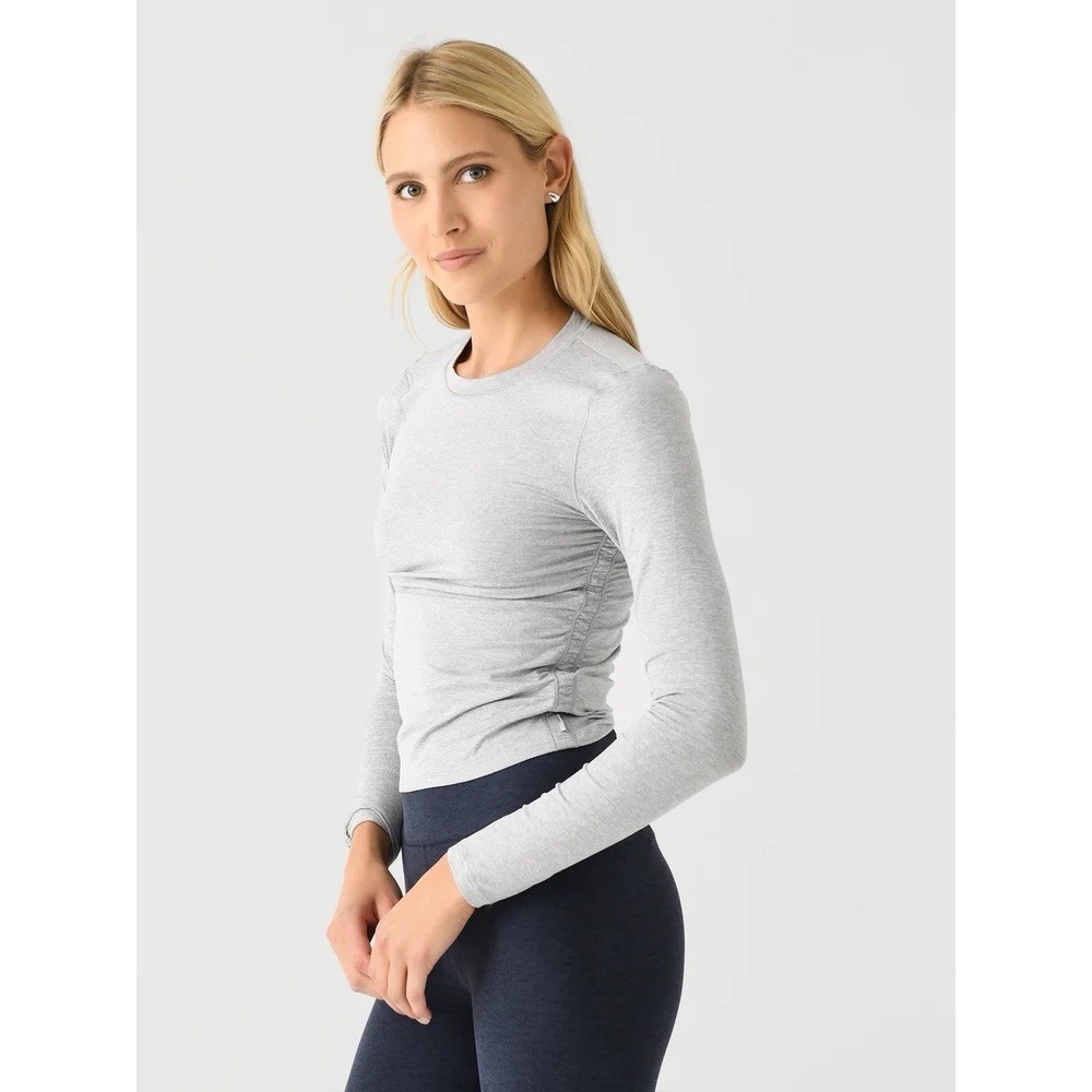Vuori Halo Shirt Ruched Long Sleeve Top Sz Large Heather Gray Athleisure Lounge